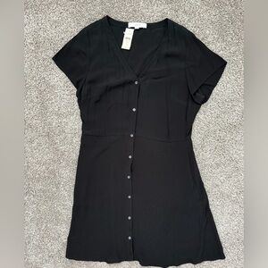 LOFT Black Mini Dress with Button Front